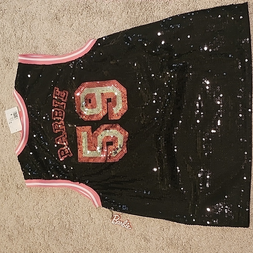 Barbie Jersey sequin Tank Black and pink Barbie Top - Picture 14 of 16
